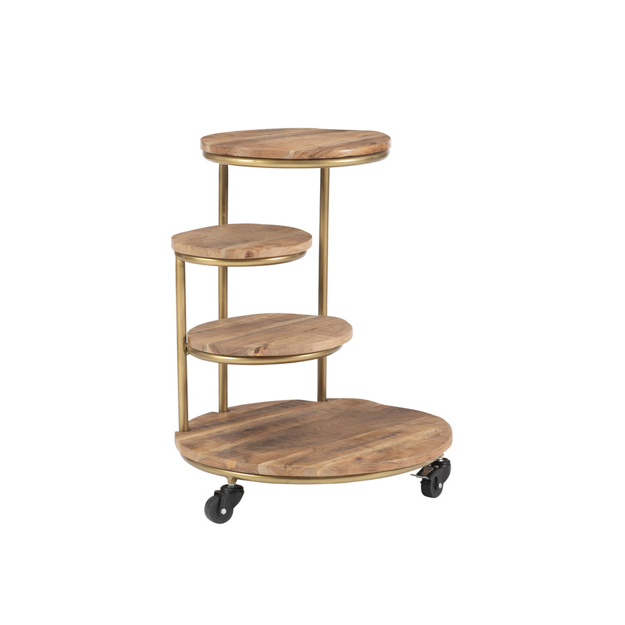 Collis Acacia/Iron Four Tiered Plant Stand with Wheels Image 1