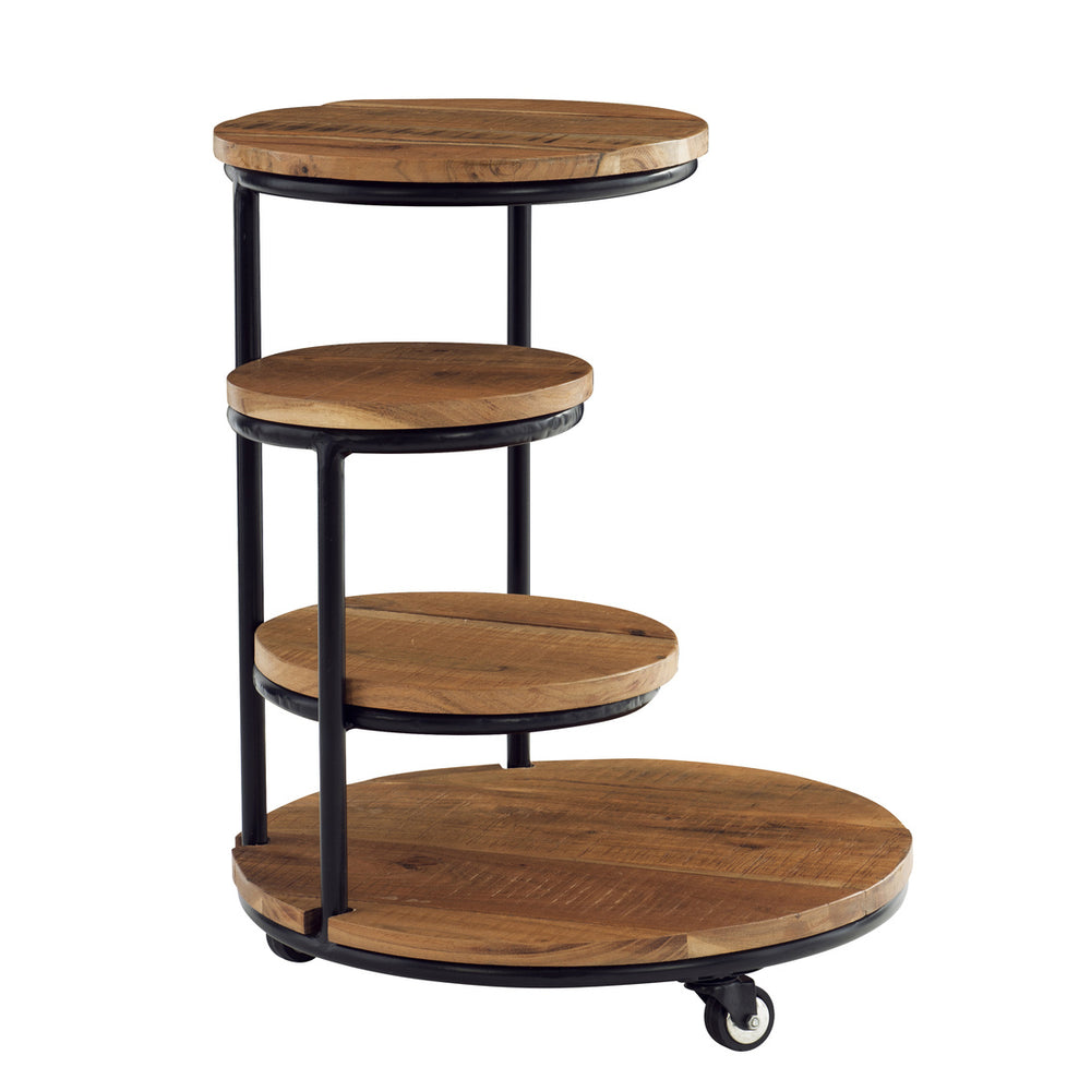 Collis Acacia/Iron Four Tiered Plant Stand with Wheels Image 2