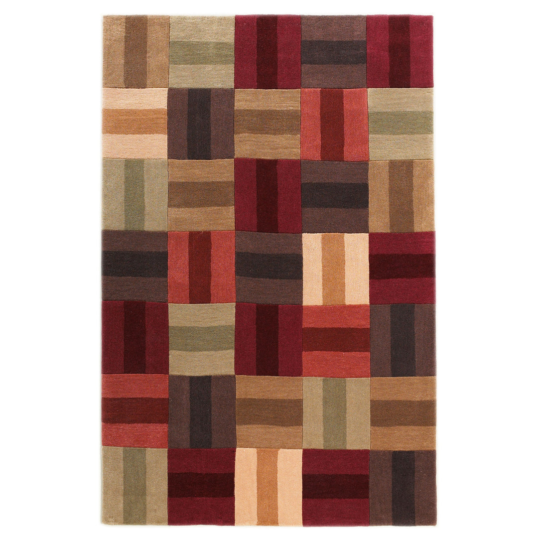 Trio Boxes 8x10 Area Rug Beige Burgundy Transitional Contemporary Design Image 1