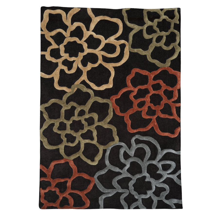 Trio Open Flowers Chocolate Pumpkin Area Rug 5X7 Contemporary Design Image 1