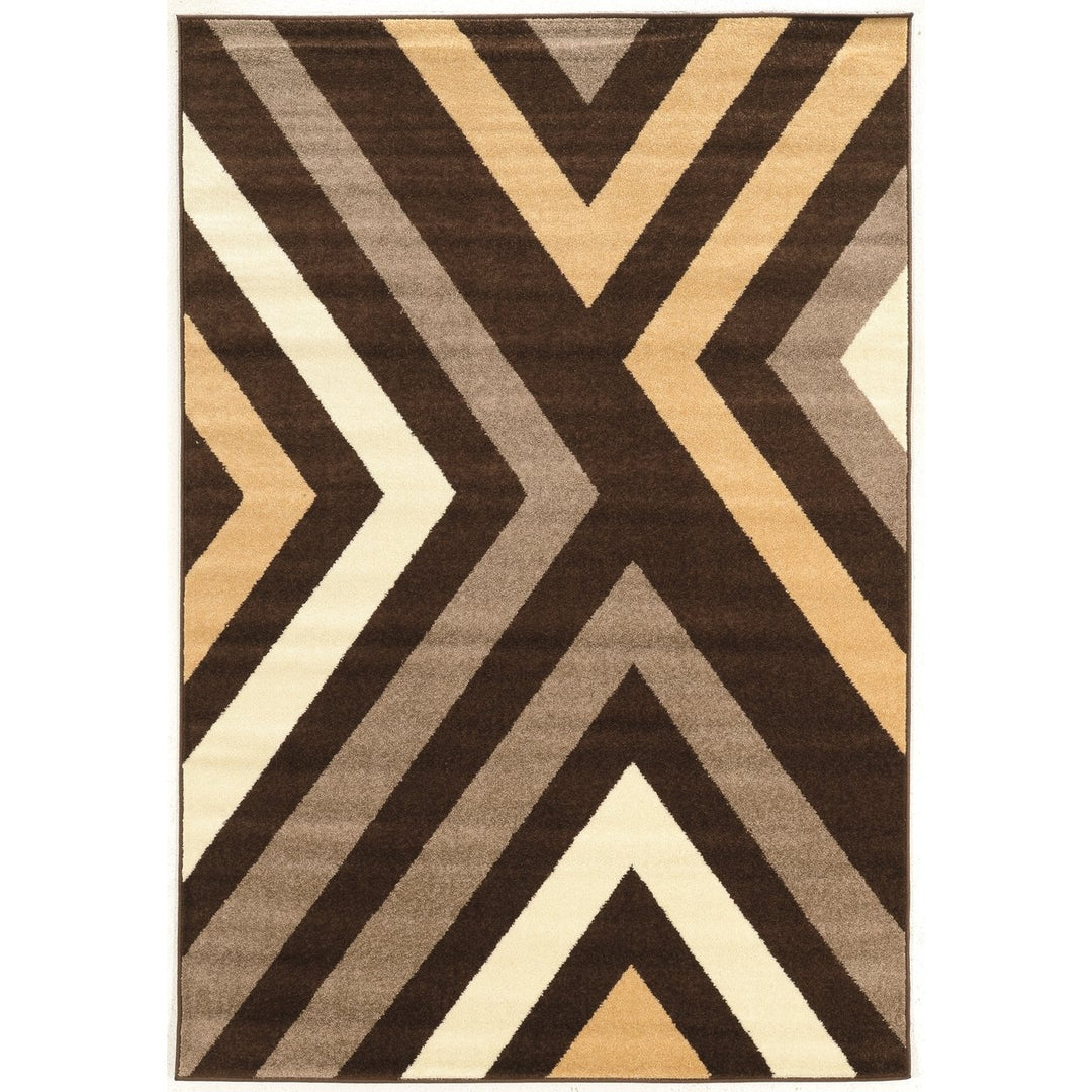 Claremont Xs Brown Beige 8x10 Abstract Area Rug Easy Care Polypropylene Image 1