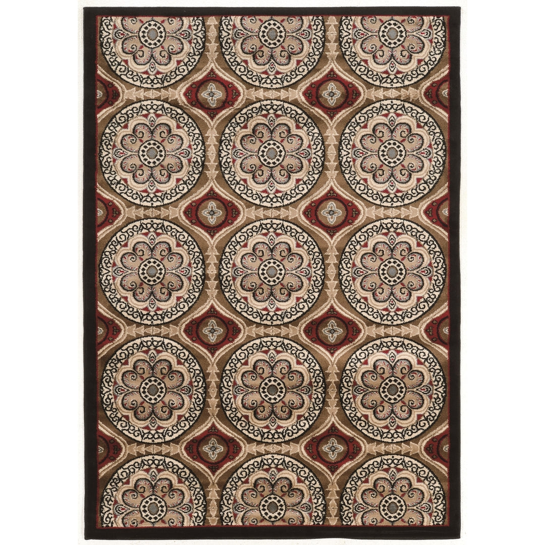 Elegance Clara Beige Burgundy 8x10 Accent Rug Transitional Easy Care Polypropylene Image 1