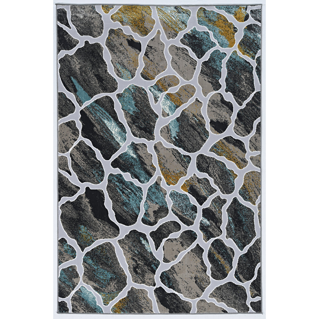 Elixir Grey Turquoise Rug 5x7 Distressed Transitional Polyester Image 1