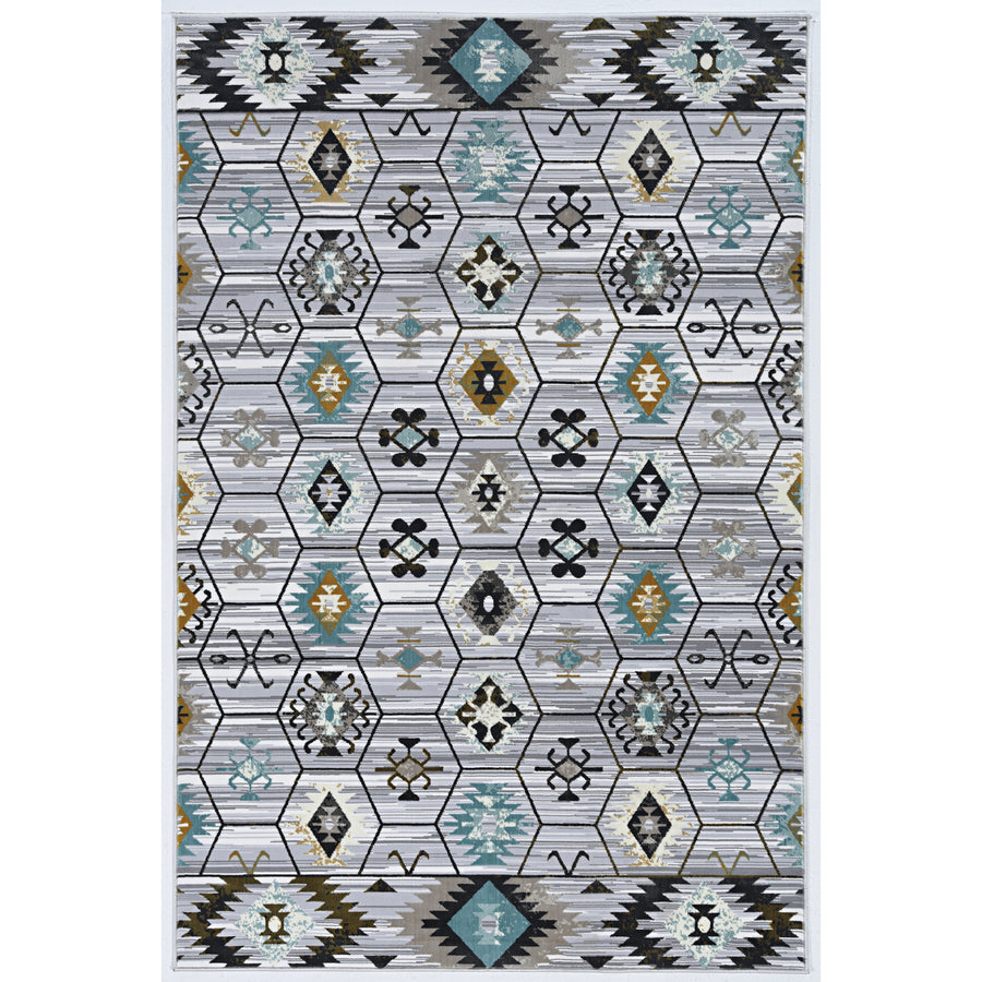 Elixir Tempe Grey Turquoise Area Rug 8x10 100% Polyester Distressed Style Image 1