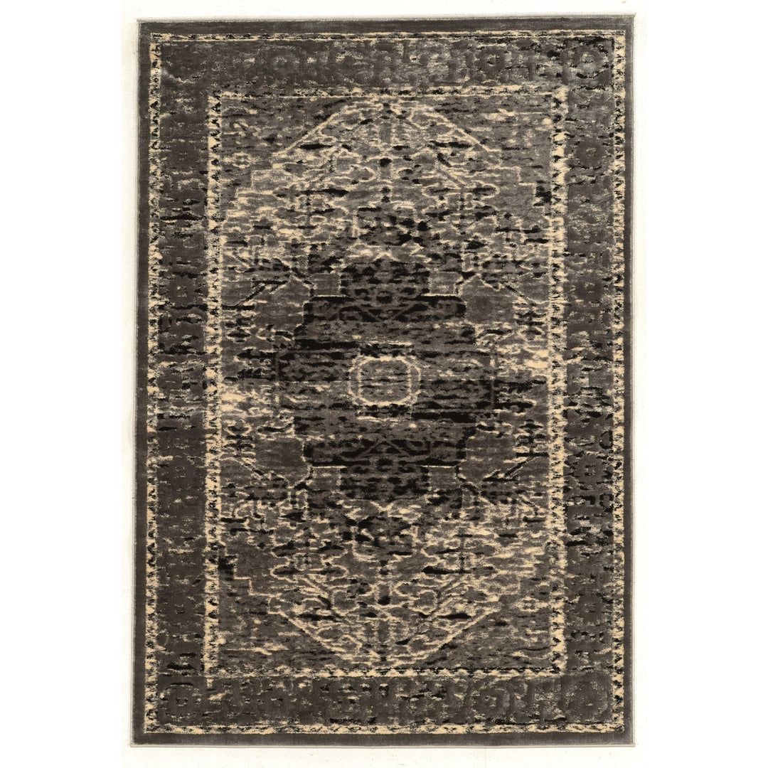 Platinum Heriz Grey Black Area Rug 8 x 11 Soft Polyester Modern Design Image 1