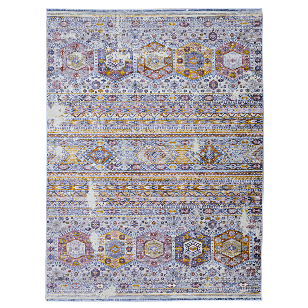 Mystic Heriz Area Rug Ivory Blue 66" x 93" Transitional Flat Pile Design Image 1