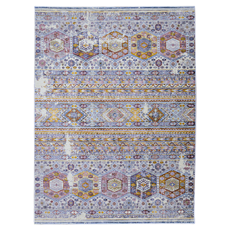 Mystic Heriz Area Rug Ivory Blue 66" x 93" Transitional Flat Pile Design Image 1