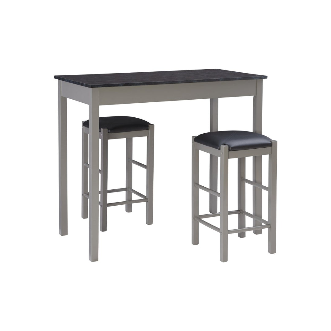 Lancer Grey Faux Marble 3-Piece Dining Set with Stools Counter Height Kitchen Image 1