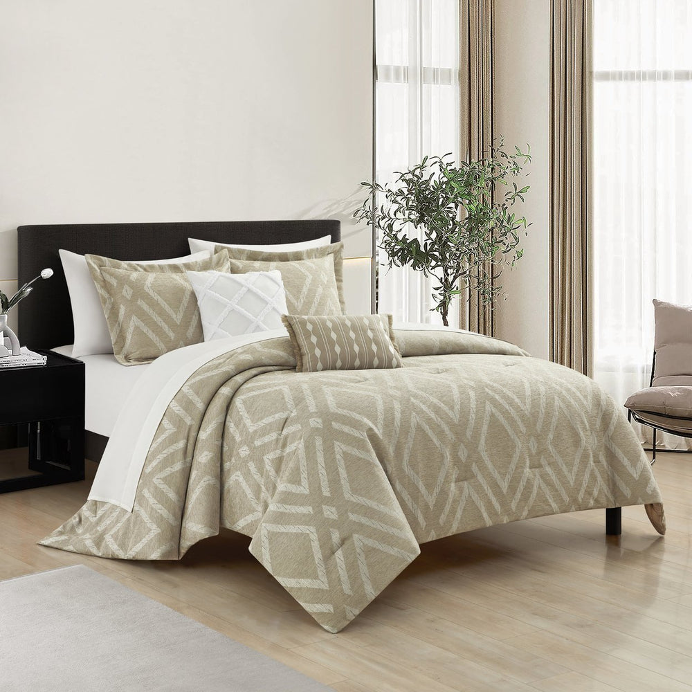 Aberham 5-Piece Comforter Set Chenille Jacquard Fabric with Geometric Design Image 2