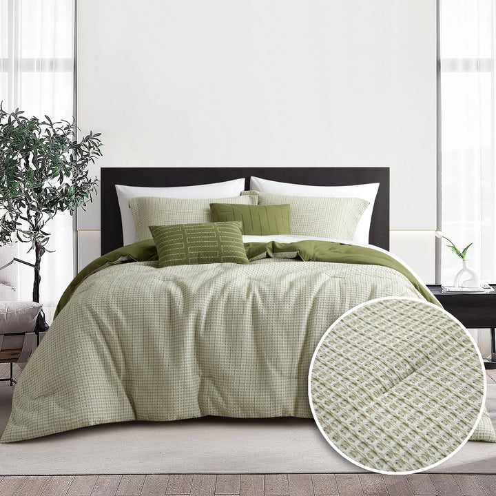 Wilder 5-Piece Comforter Set, Yarn Dyed Waffle Texture Bedding Image 7