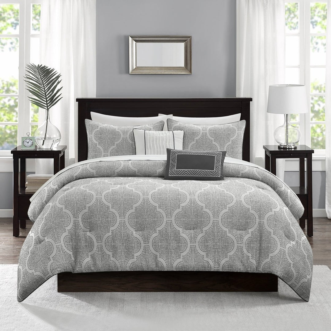 Kenlee 5 Piece Comforter Set Double Layered Gauze Jacquard Geometric Pattern Bedding Image 3