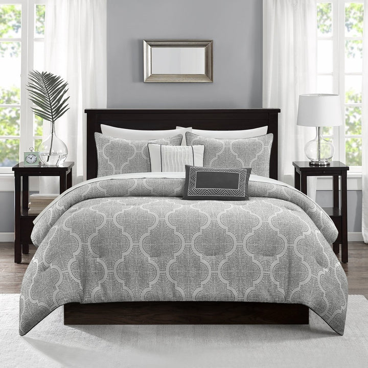 Kenlee 5 Piece Comforter Set Double Layered Gauze Jacquard Geometric Pattern Bedding Image 3