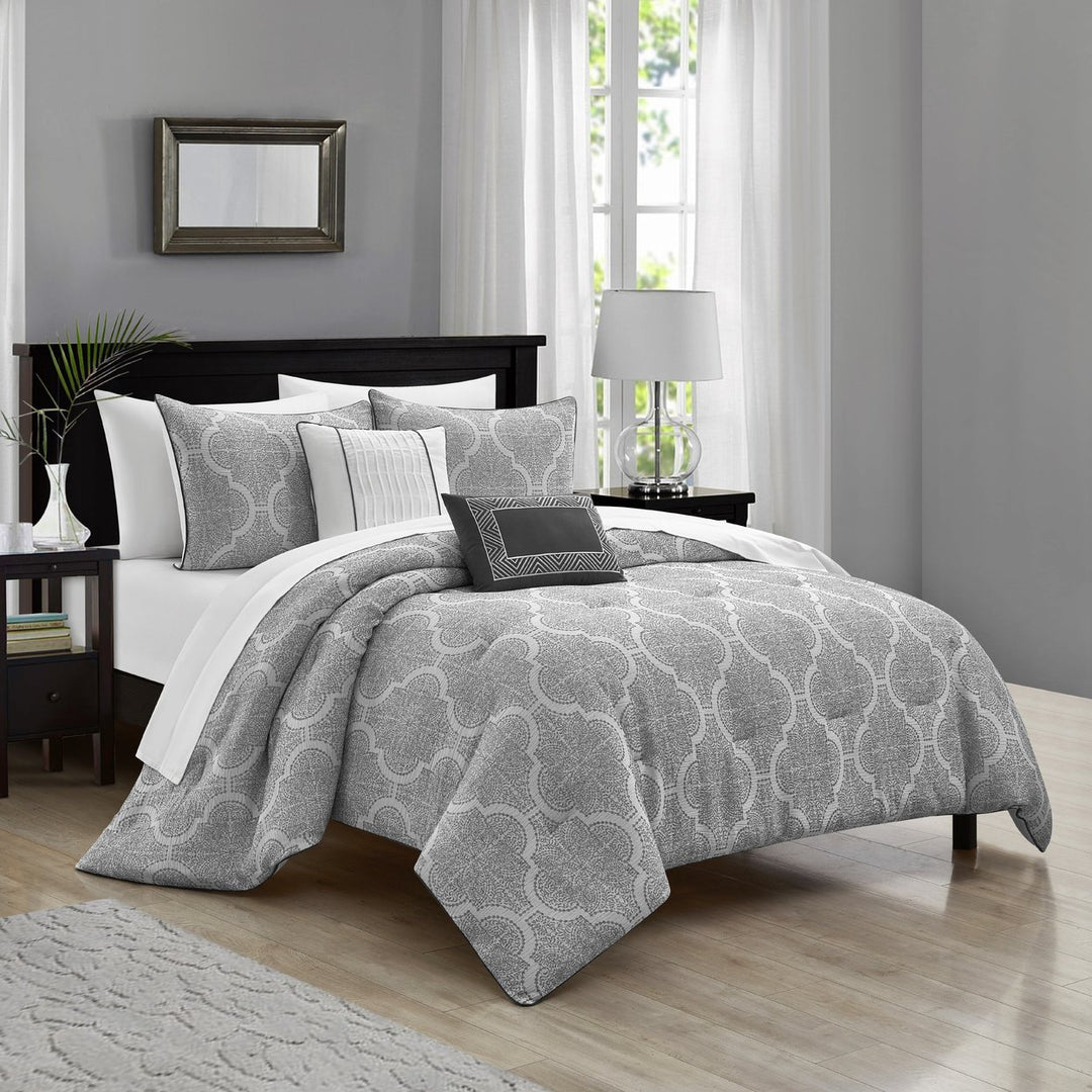 Kenlee 5 Piece Comforter Set Double Layered Gauze Jacquard Geometric Pattern Bedding Image 4