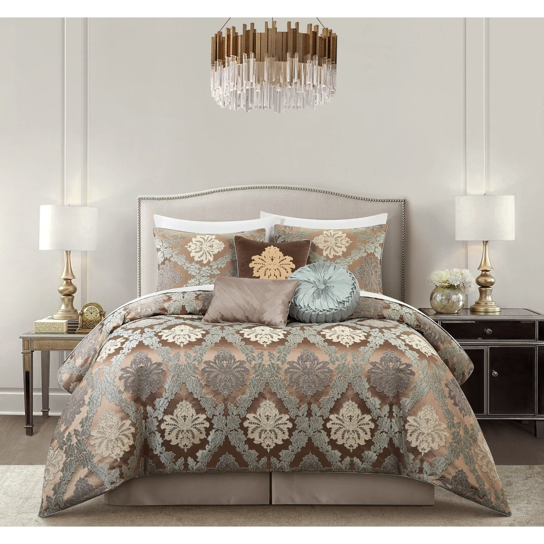 Gretta 10 Piece Queen Size Chenille Comforter Set, Medallion Design Bedding For All Seasons Image 1