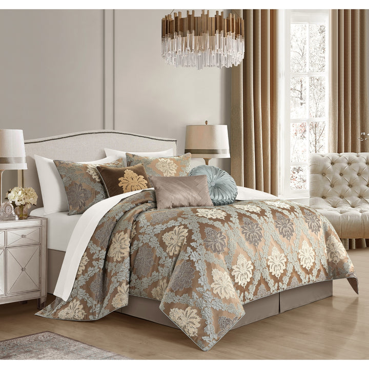 Gretta 10 Piece Queen Size Chenille Comforter Set, Medallion Design Bedding For All Seasons Image 3