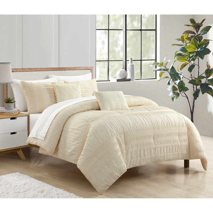 Delia 5 Piece Comforter Set with Rich Ruffled and Striped Detail, Includes Pillow Shams and Decorative Pillows with Image 6