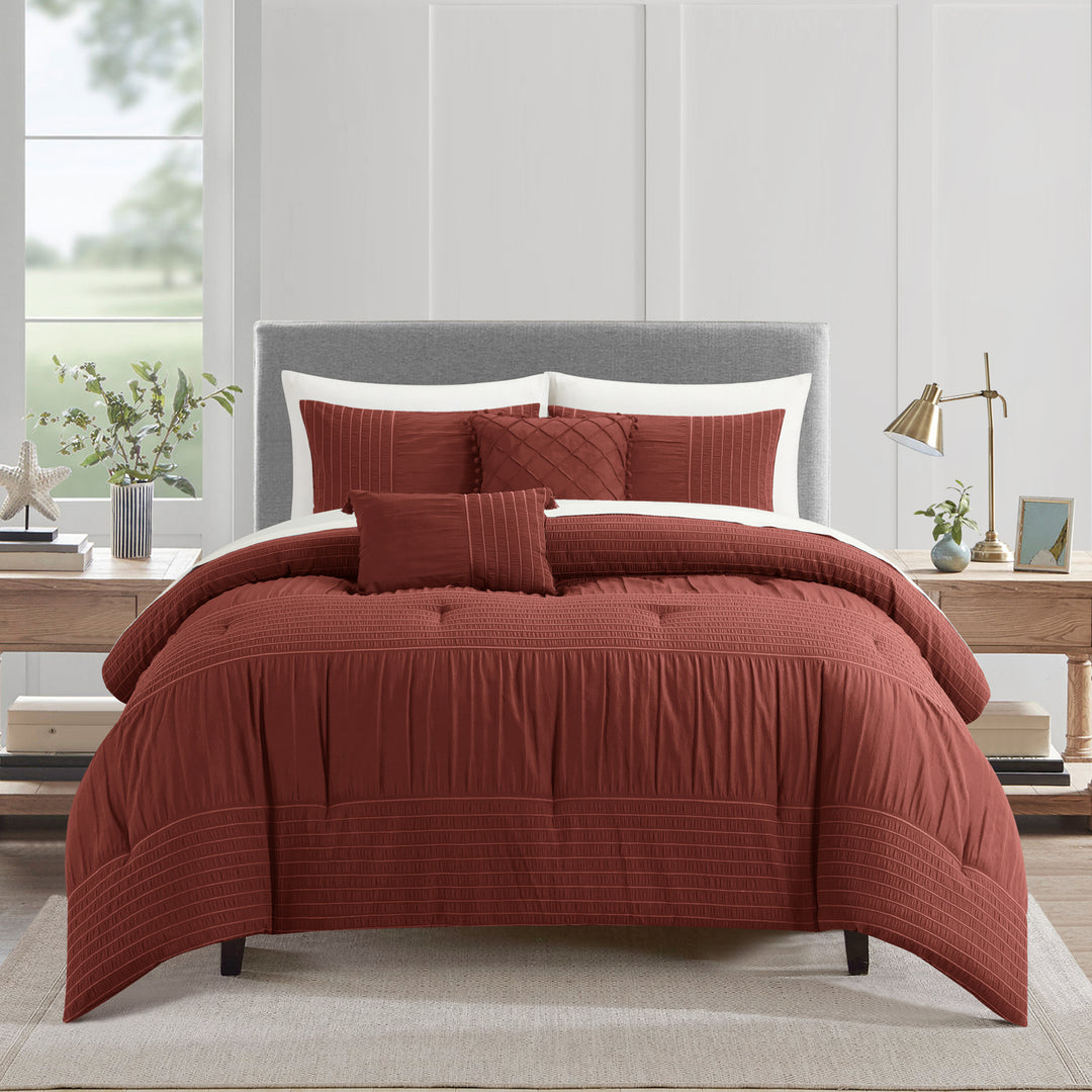 Leola 5 Piece Comforter Set with Rich Pleated with Seersucker Details Image 3