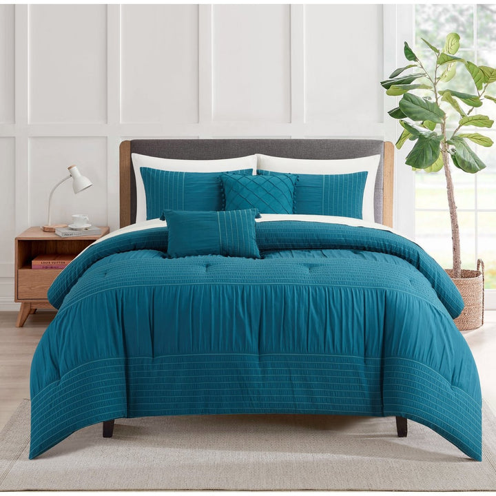 Leola 5 Piece Comforter Set with Rich Pleated with Seersucker Details Image 5