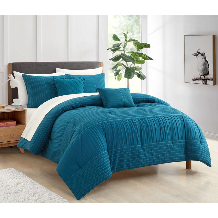 Leola 5 Piece Comforter Set with Rich Pleated with Seersucker Details Image 6