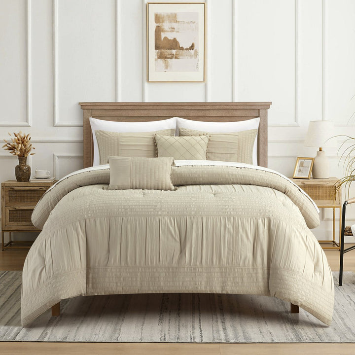 Leola 5 Piece Comforter Set with Rich Pleated with Seersucker Details Image 7