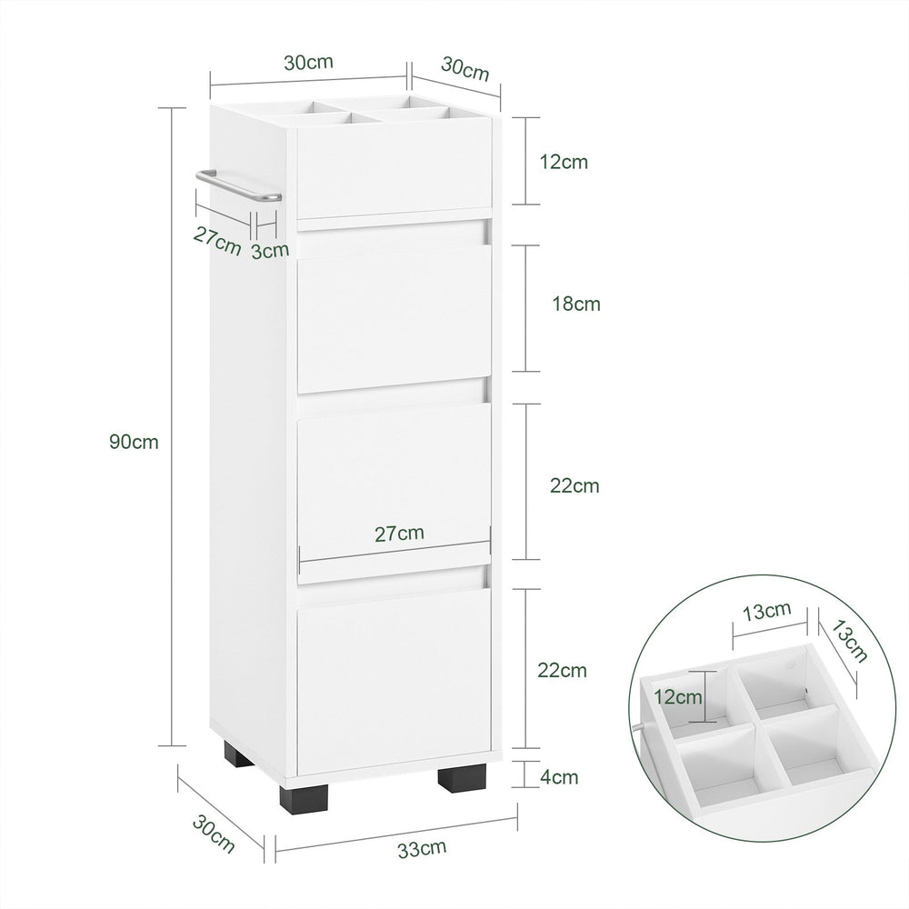 Haotian BZR29-W, White Bathroom Cabinet with 4 Compartments and 3 Drawers Image 2