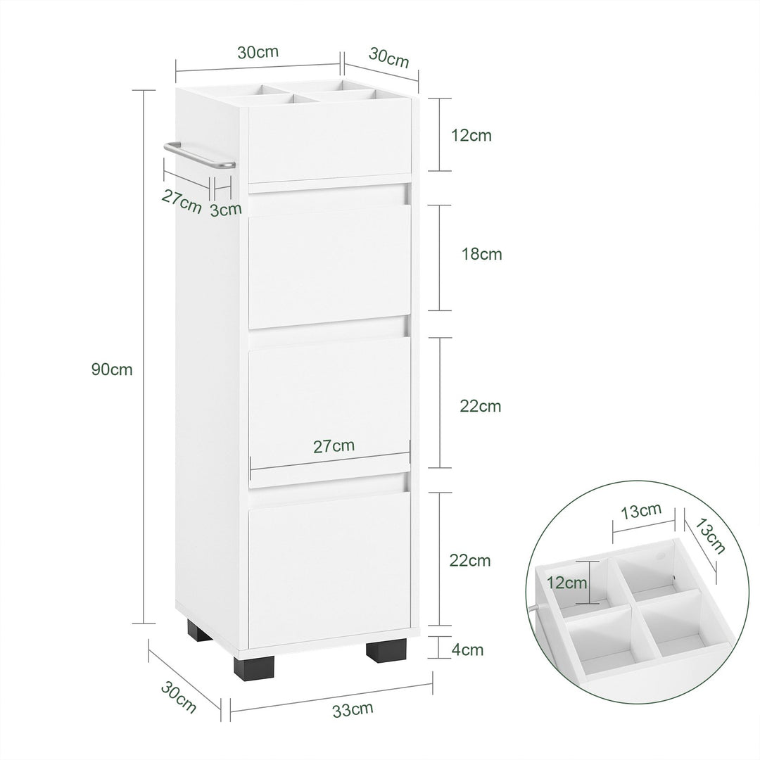 Haotian BZR29-W, White Bathroom Cabinet with 4 Compartments and 3 Drawers Image 2