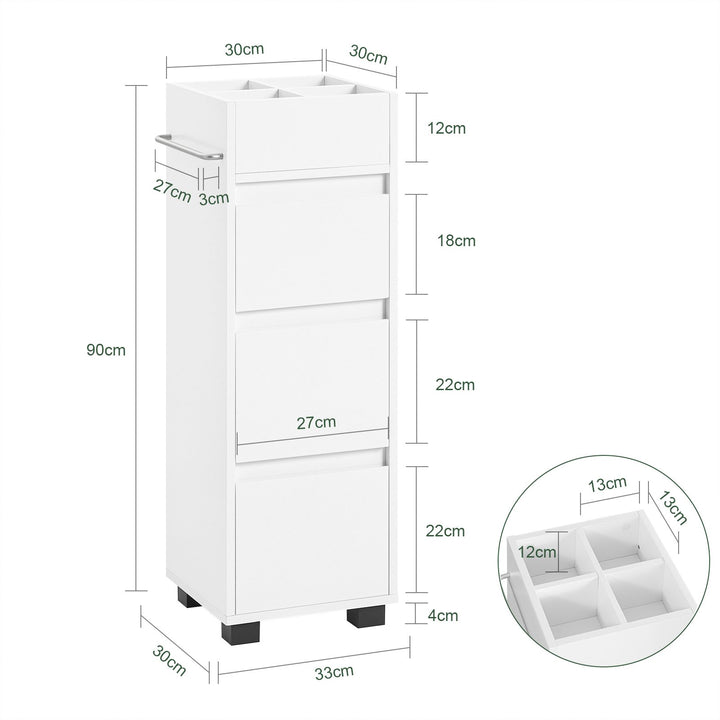 Haotian BZR29-W, White Bathroom Cabinet with 4 Compartments and 3 Drawers Image 2