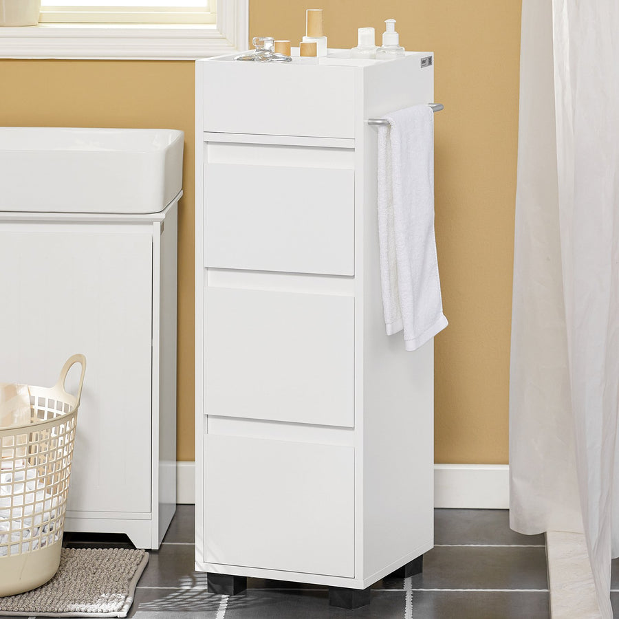 Haotian BZR29-W, White Bathroom Cabinet with 4 Compartments and 3 Drawers Image 1