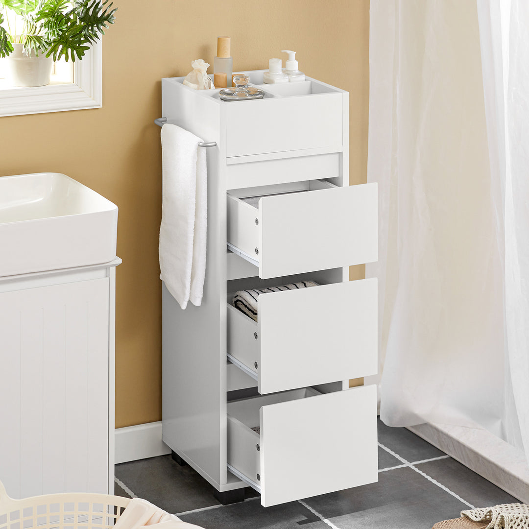 Haotian BZR29-W, White Bathroom Cabinet with 4 Compartments and 3 Drawers Image 5