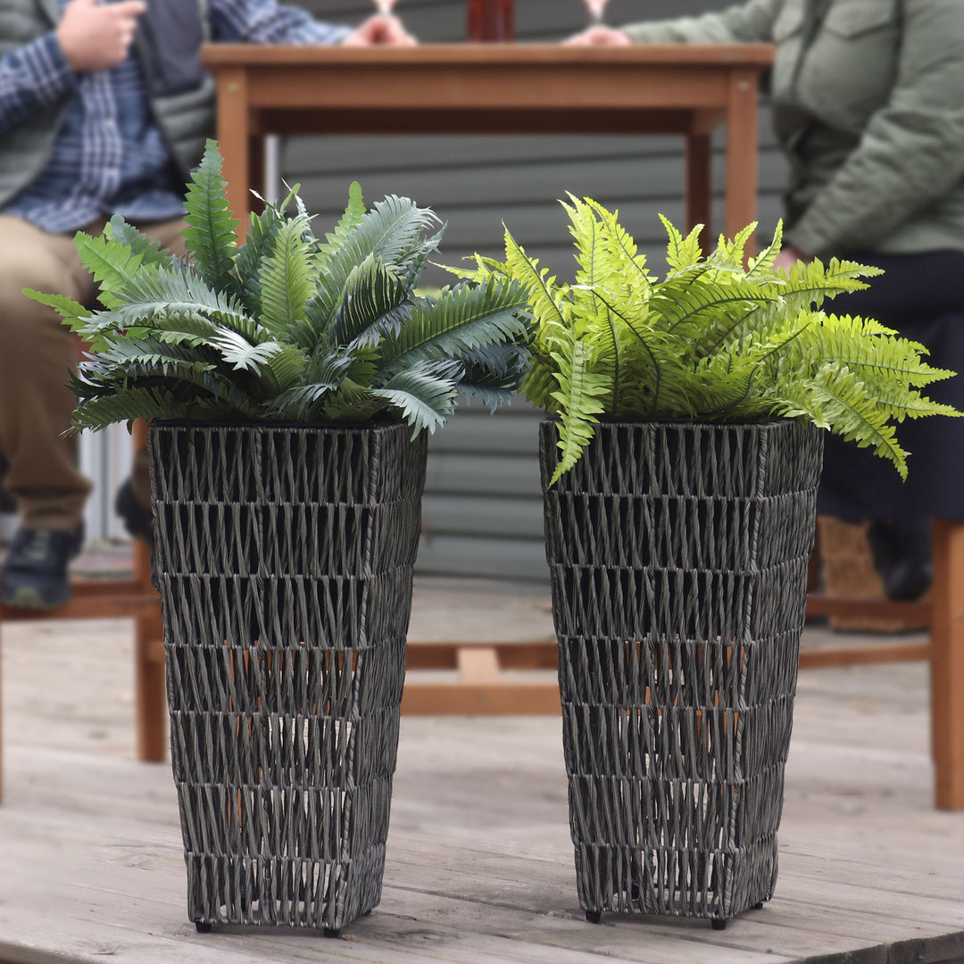 Sunnydaze 11 in Hyacinth Poly-Wicker Planter - Fog - Set of 2 Image 4