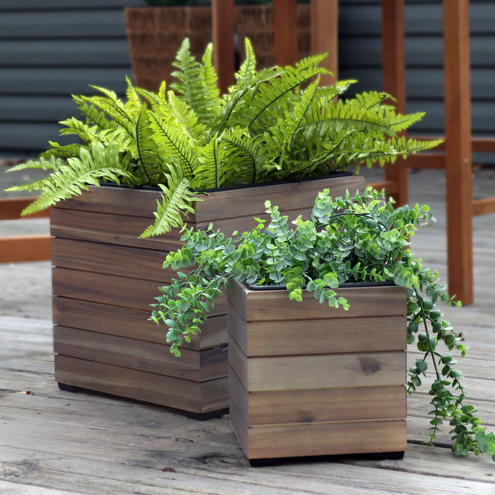 Sunnydaze 2-Piece Square Wood Planter Box with Liner - Anthracite Image 4