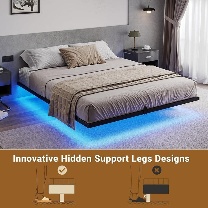 Floating Bed Frame Queen Size with LED Lights, Modern Metal Platform Bed Frame Image 4