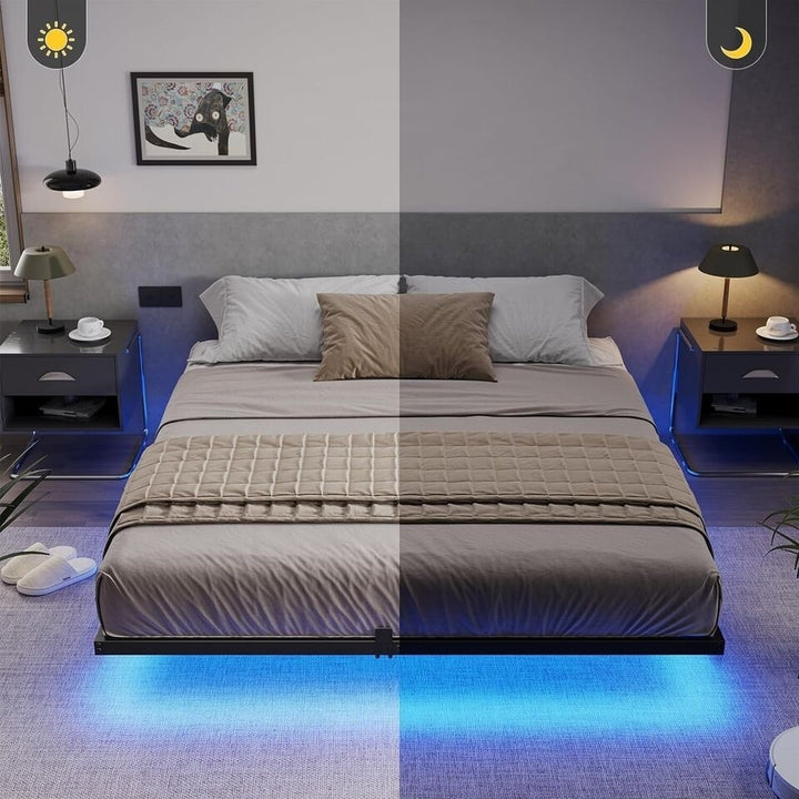 Floating Bed Frame Queen Size with LED Lights, Modern Metal Platform Bed Frame Image 7