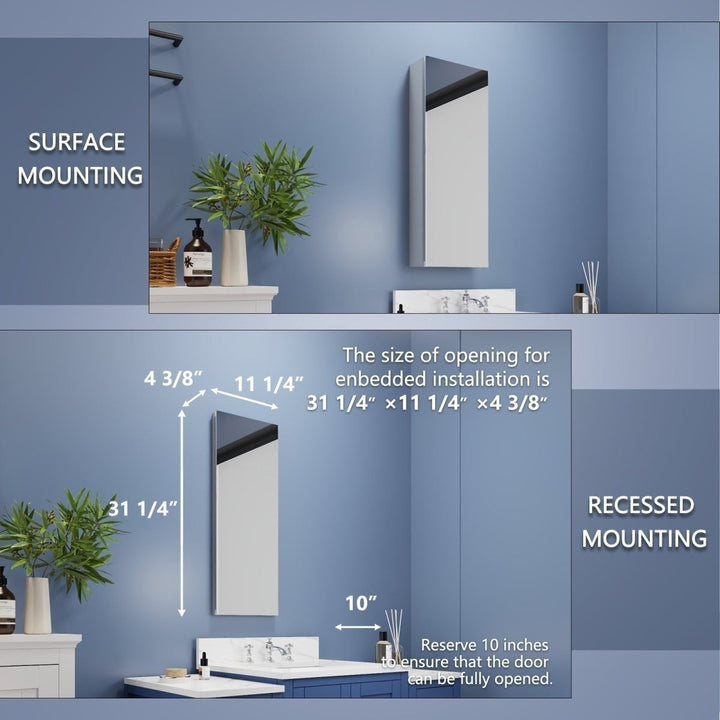 Rim 12x32 Inch Aluminum Medicine Cabinet Single Mirror Storage Rust Resistant Image 2