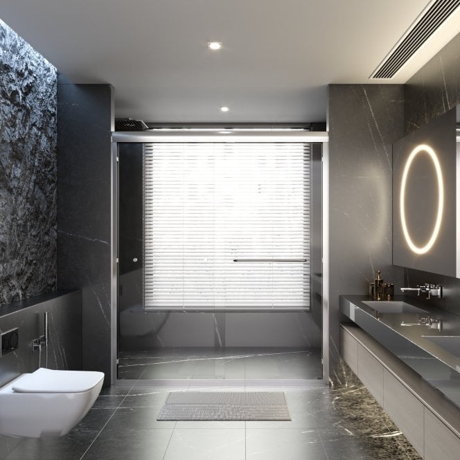 Catalyst Semi-Frameless Sliding Door 56-60in Chrome 6mm Glass Shower Enclosure Image 1