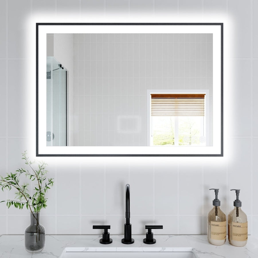 Apex-Noir 20"x28" Framed LED Lighted Bathroom Mirror Image 1
