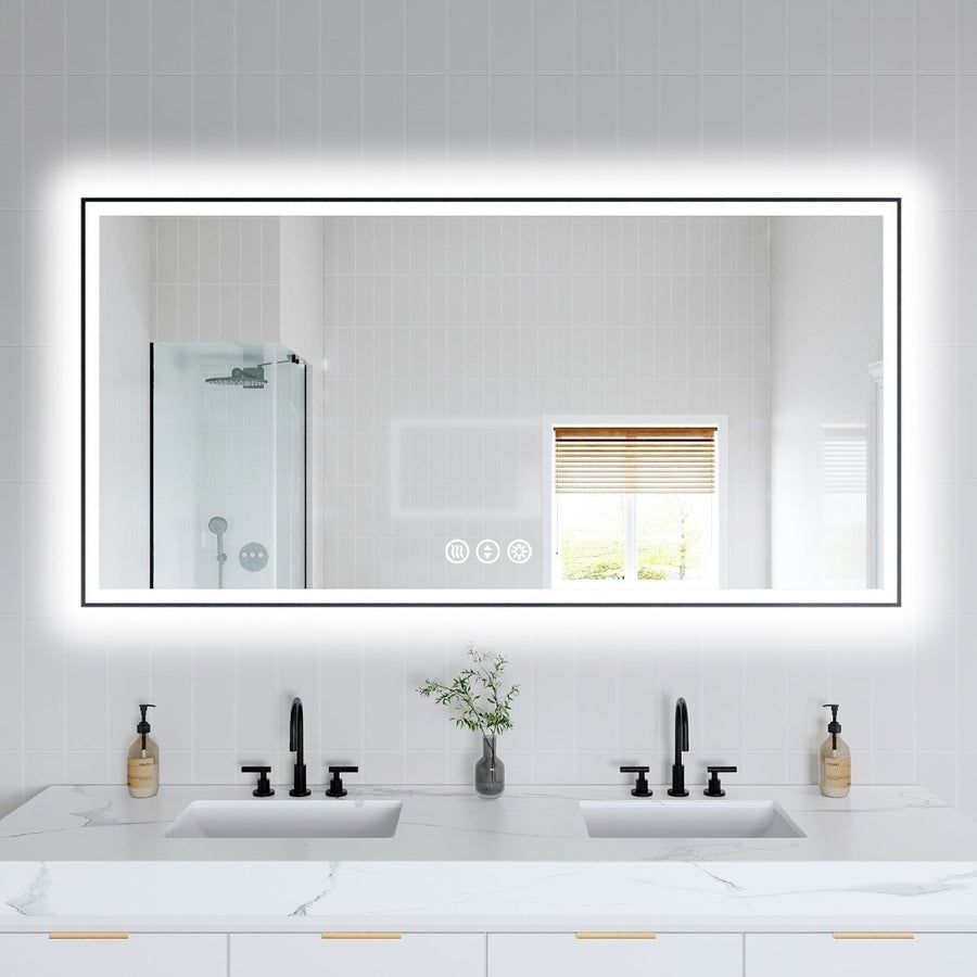 Apex-Noir 72"x36" Framed LED Lighted Bathroom Mirror Image 1