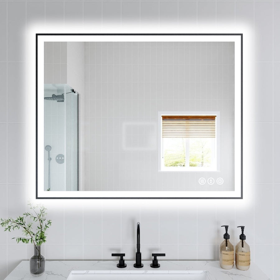 Apex-Noir 40"x32" Framed LED Lighted Bathroom Mirror Image 1