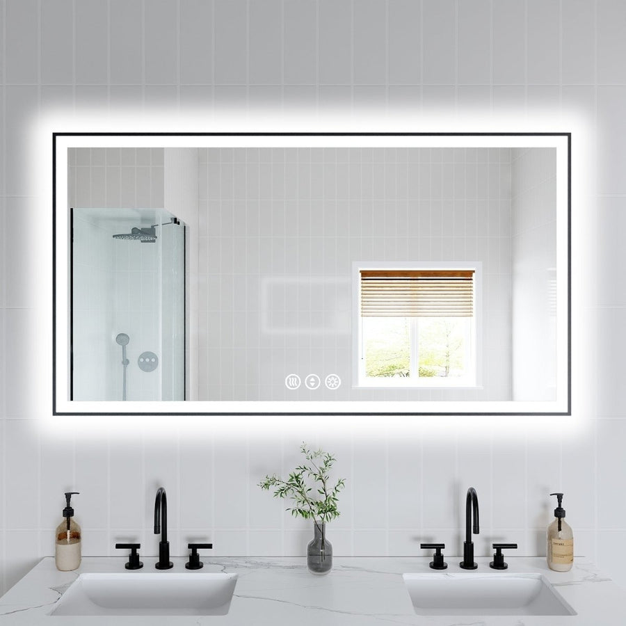 Apex-Noir 55"x30" Framed LED Lighted Bathroom Mirror Image 1