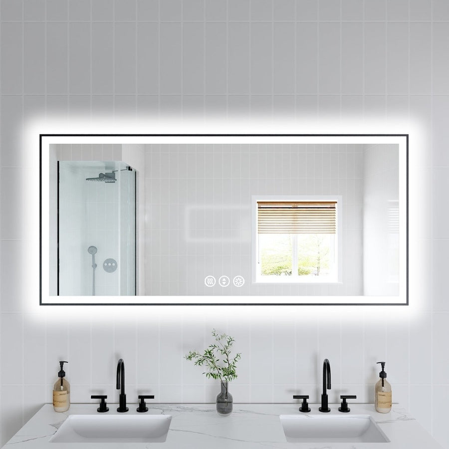 Apex-Noir 60"x28" Framed LED Lighted Bathroom Mirror Image 1