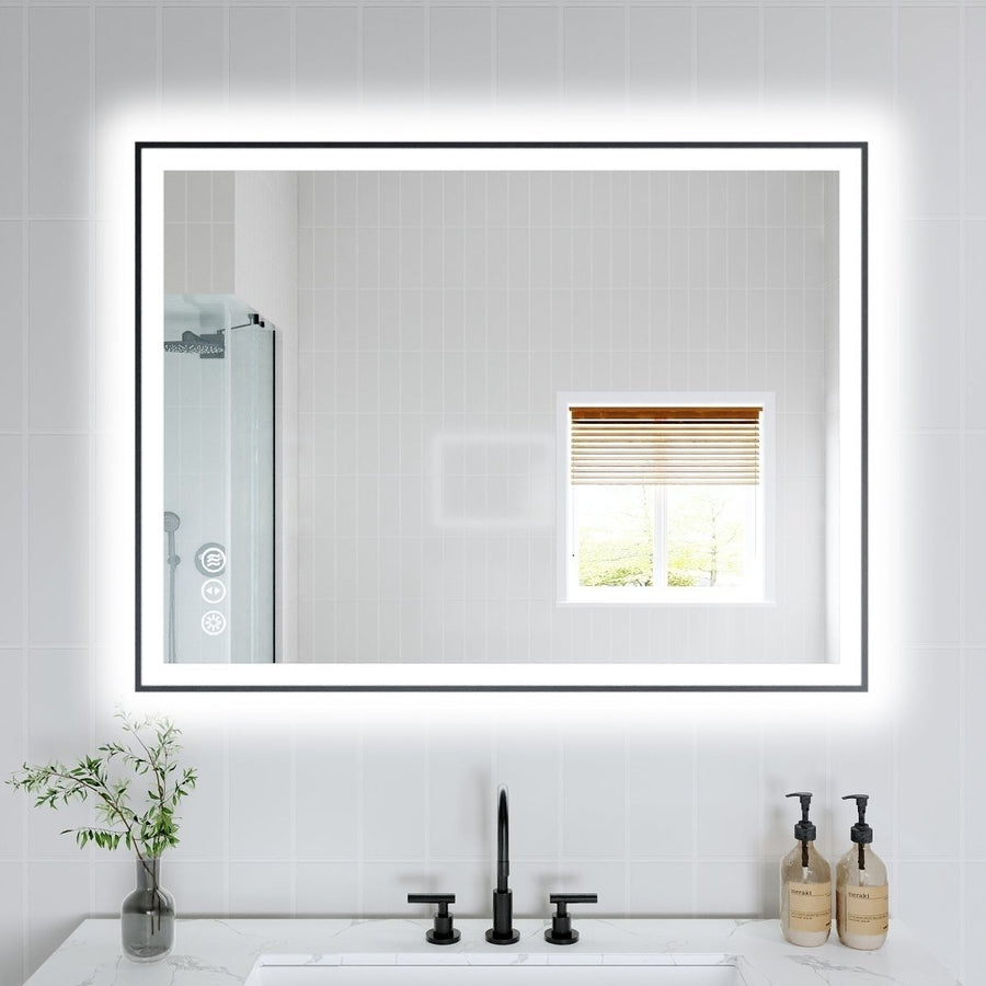 Apex-Noir 40"x30" Framed LED Lighted Bathroom Mirror Image 1