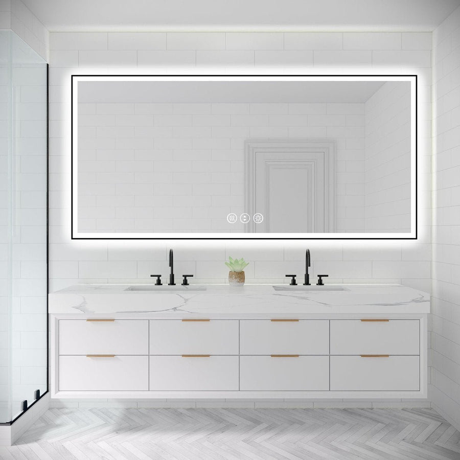 Apex-Noir 84"x40" Framed LED Lighted Bathroom Mirror Image 1