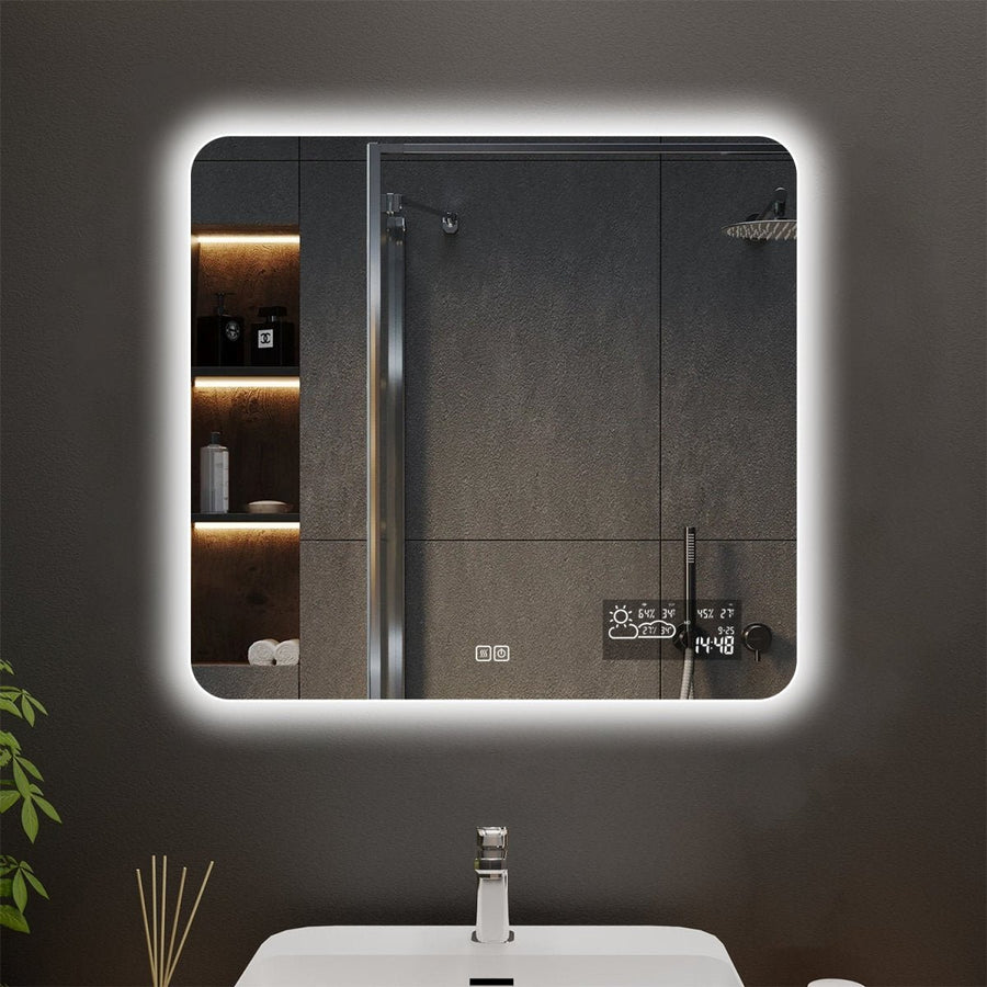 Arcs Customized Rectangle LED Bathroom Mirror, Backlit and Wifi Weather Station Image 1