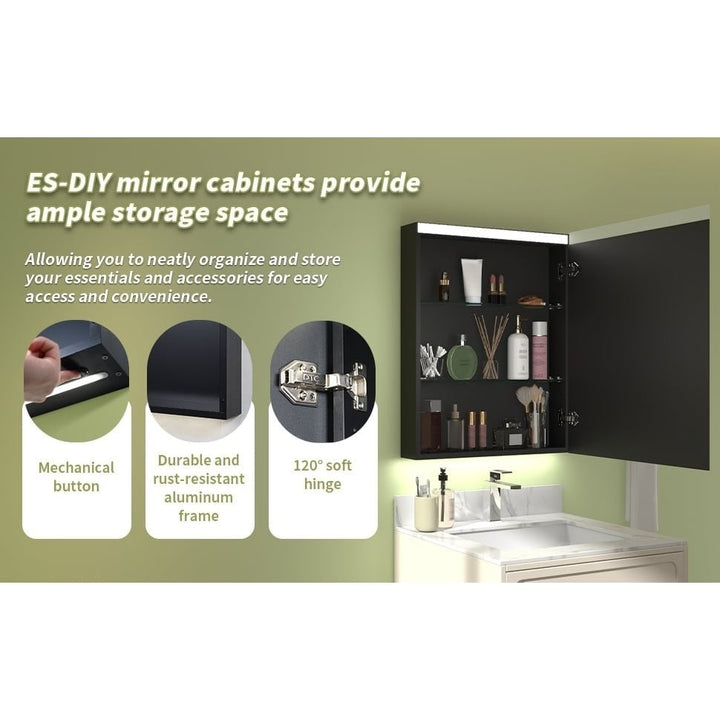 ExBrite 24" W x 30" H LED Light Bathroom Mirror Medicine Cabinet,Hinge on the Left Image 9