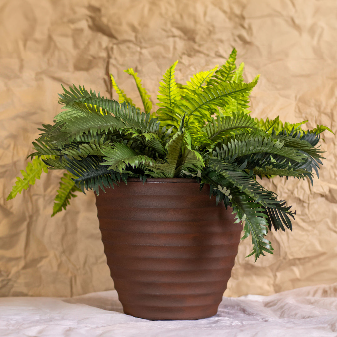 Sunnydaze 13 in Ribbed Polyresin Outdoor Planter - Rust Image 7