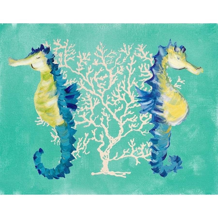 Blue Seahorses on Coral Poster Print by Julie DeRice-VARPDX10272A Image 1