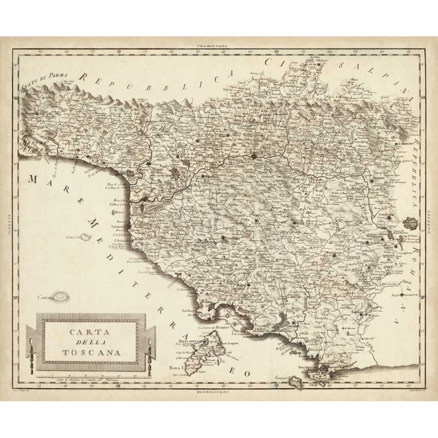 Antique Map of Tuscany Poster Print - Unknown-VARPDX107396Z Image 1