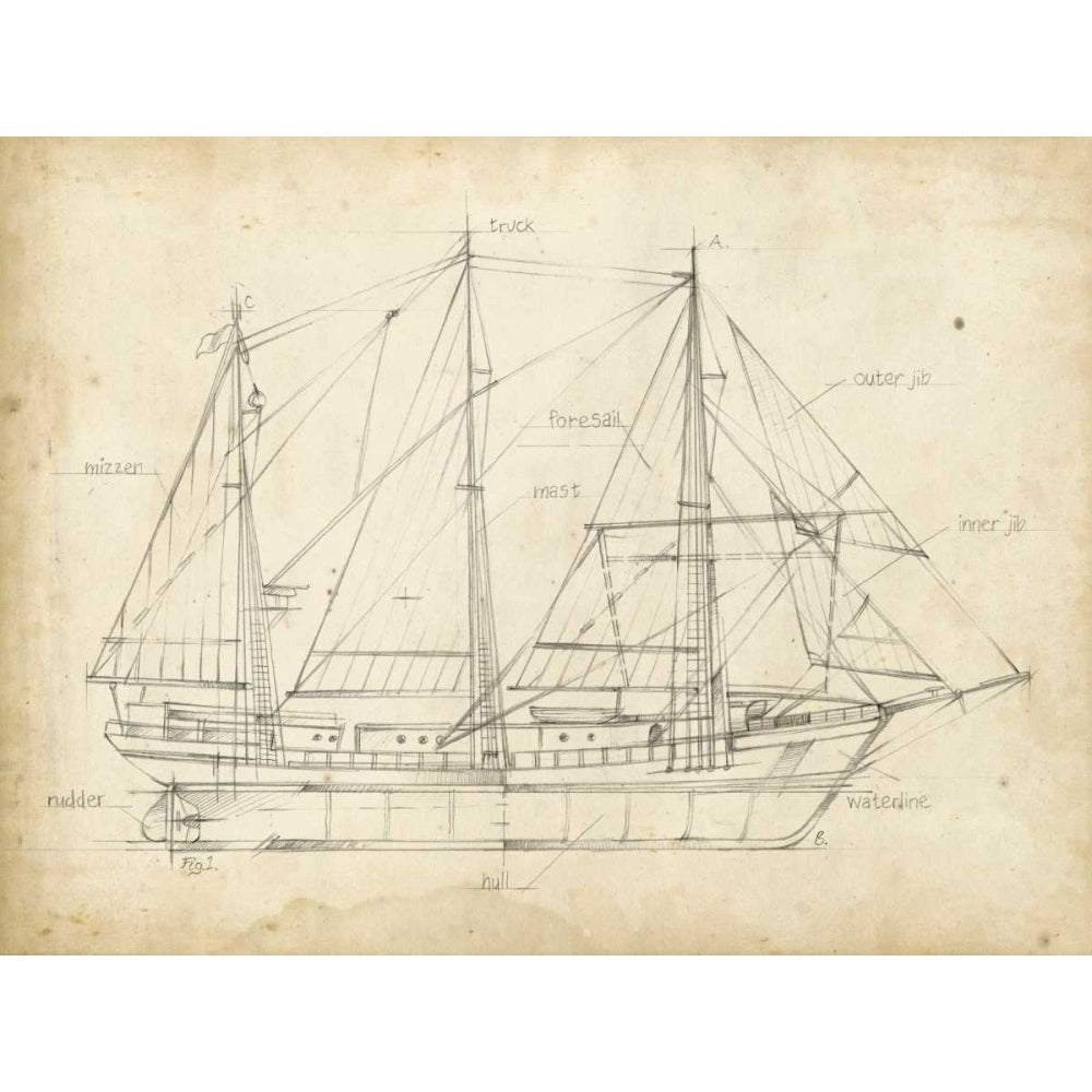 Sailboat Blueprint II Poster Print - Ethan Harper-VARPDX107702Z Image 1