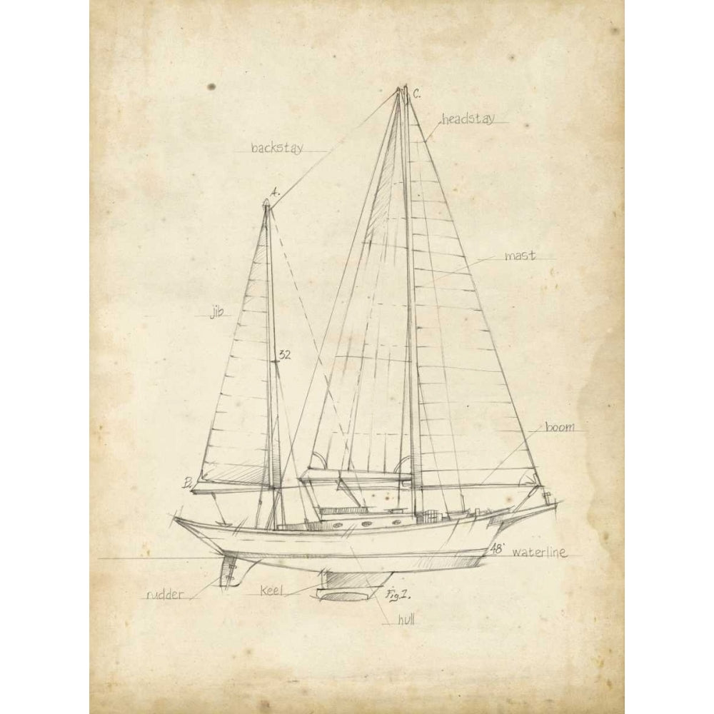 Sailboat Blueprint VI Poster Print - Ethan Harper-VARPDX107706Z Image 1