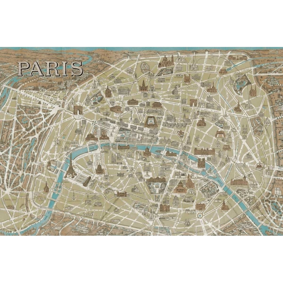 Monuments of Paris Map Blue Poster Print by Wild Apple Portfolio-VARPDX10976 Image 1